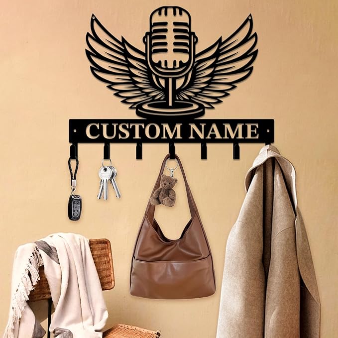 Personalized Custom Music Wall Hooks,Metal Music Room Art Clothes Hooks,Metal Music Wall Home Storage Decorative,For Front Door, Hallway, Kitchen, Bedroom,Keys,Hats (Style C)
