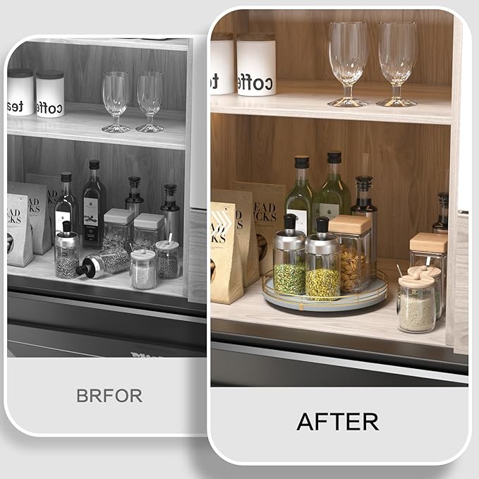 10" Wooden Lazy Susan Turntable for Cabinet – Rotating Spice Rack Organizer, Small Gray Kitchen Countertop Round Tray for Dining Table & Pantry Storage