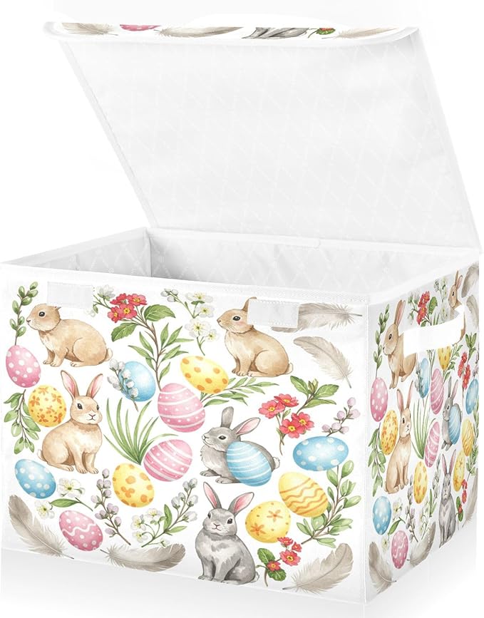 senya Easter Baskets Collapsible Storage Bins with Lids, Rabbit Bunny Eggs Storage Boxes Clothes Baskets for Organizing
