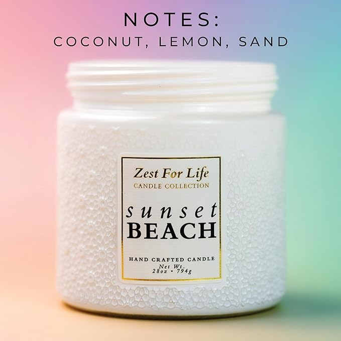 A Cheerful Giver - 28oz Large Scented Candle Jar with Lid- Zest for Life - 130 Hours of Burn Time, Gift for Women (Large, Sunset Beach)