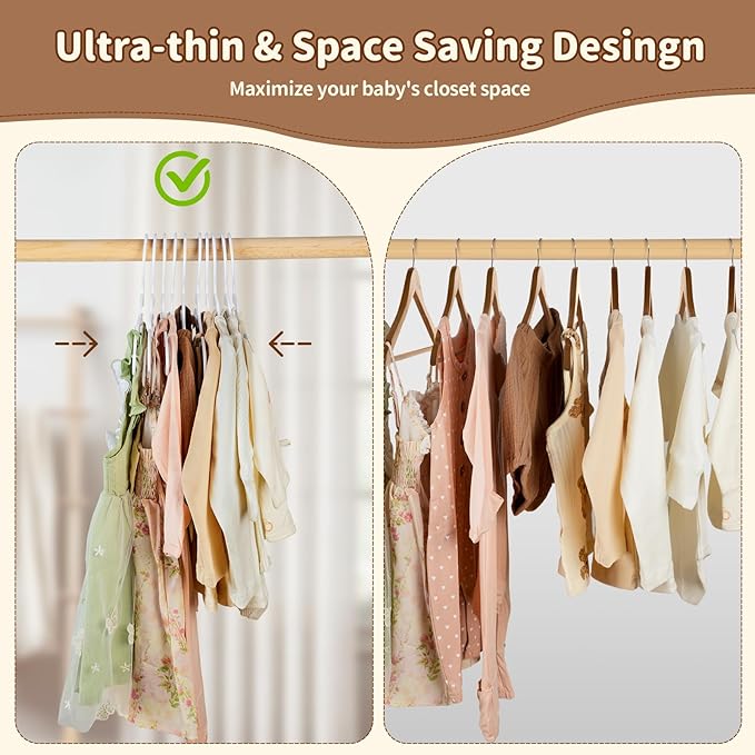 Kids Hangers 30 Pack - Infant Toddler Childrens Hangers for Baby Clothes, Stackable Plastic Child Hanger for Closet - Ideal for Boys and Girls, Clothing, Pants, Coats, and More - White