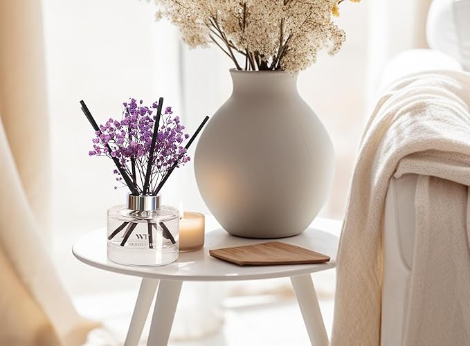 WEALD TRIBE Flower Reed Diffuser Set Lavender Scent for Bathroom Accessories Shelf Decor & Air Fresheners, Sticks Defusers with 5.1 fl oz Essential Oils & Leaves, House Bedroom Office Decor & Gifts