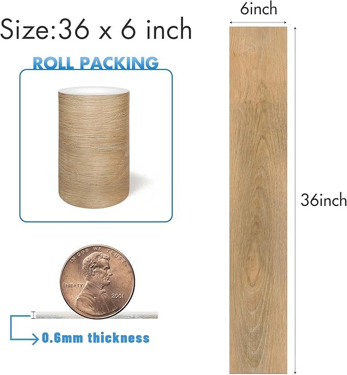 Lareko 108 Sq.Ft,Wood Peel and Stick Floor Tiles,72 Pack Brown Vinyl Flooring (No Adhesive Residue) 36"×6" Waterproof and Non-Slip Laminate Flooring for Renters Bathroom, Living Room(Honey