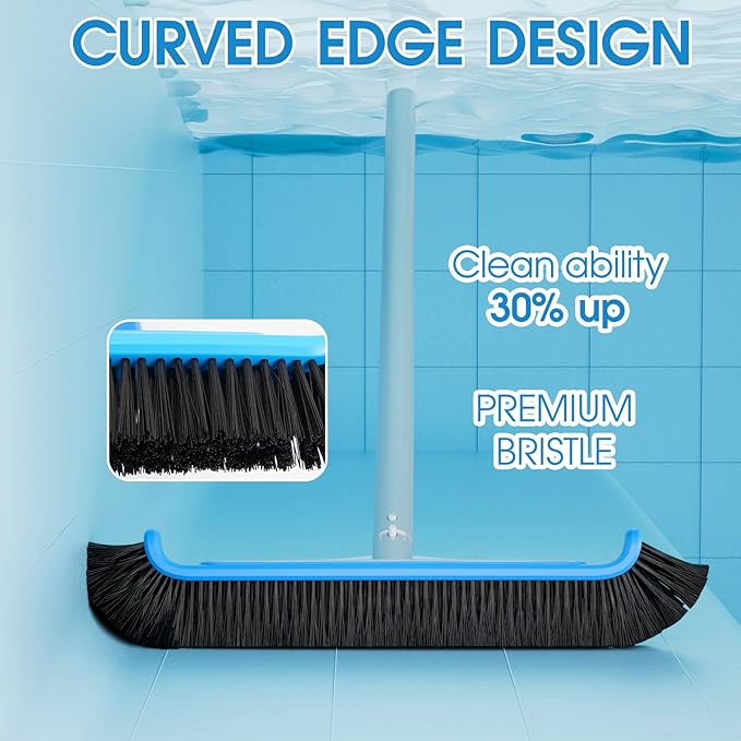 Pool Brush 17.5'' Heavy Duty Swimming Pool Brushes for Cleaning Pool Walls & Tiles & Floors & Corners Scrub Brush Head Reinforced Aluminum Back (Pole Not Included)