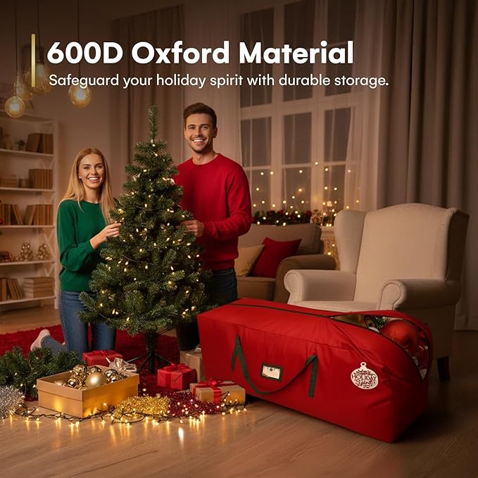 Holiday Spirit Christmas Tree Storage Bag for 7.5 Ft Trees, Heavy Duty 600D Oxford Canvas Christmas Trees Bag with Reinforced Handles and Dual Zipper, Waterproof Tear-Resistant Xmas Tree Storage Bags