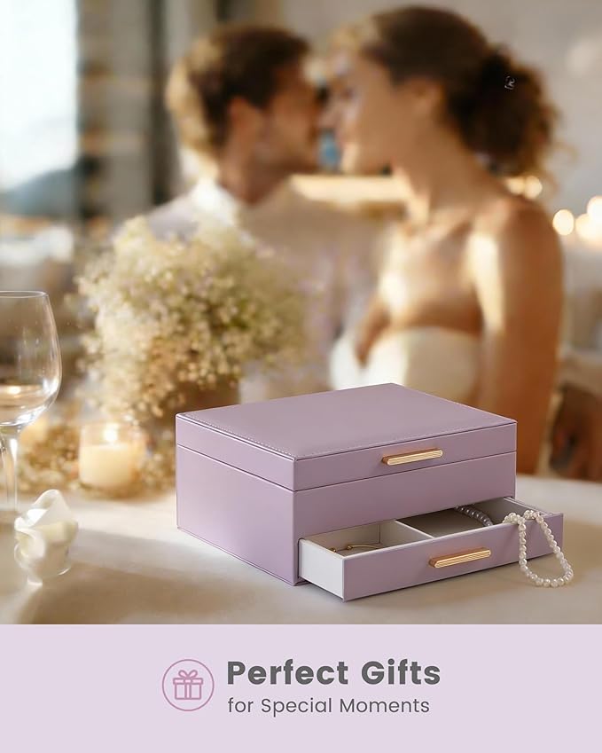 Lolalet 2-Layer Jewelry Boxes Organizer for Women Girls, Jewelry Storage Case Holder with Drawers for Necklaces Rings Earrings Bracelets Watches, Gifts Choice for Girlfriend Wife -Purple
