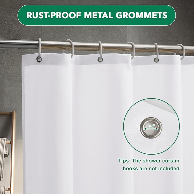 Biscaynebay Fabric Shower Curtain Liner 72x72 Inch-4 Packs White Water Resistant Bathroom Curtains-Hotel Soild Polyester Shower Liners Washable with Magnets