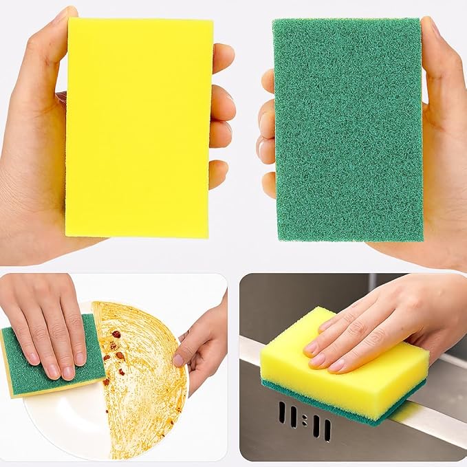 The FaarSky Double-Sided Kitchen Cleaning Sponges, 10-Pack, Heavy-Duty Scrubbing and Soft Absorbent Sides, Non-Scratch