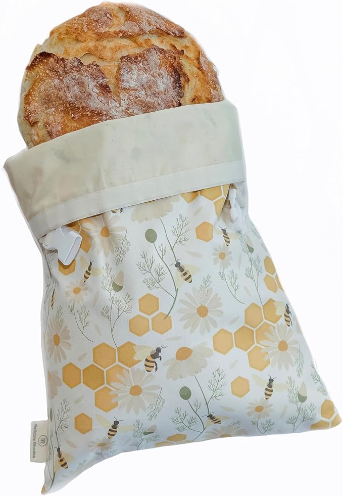 Reliable Rhodes Reusable Beeswax Bread Bag 2 Pack –12x17 Bread Bag for Homemade Sourdough, Beeswax Coated Organic Cotton Storage Bag for Loaf Baguette, Freezer Safe, Eco-Friendly Wrap Honeybee