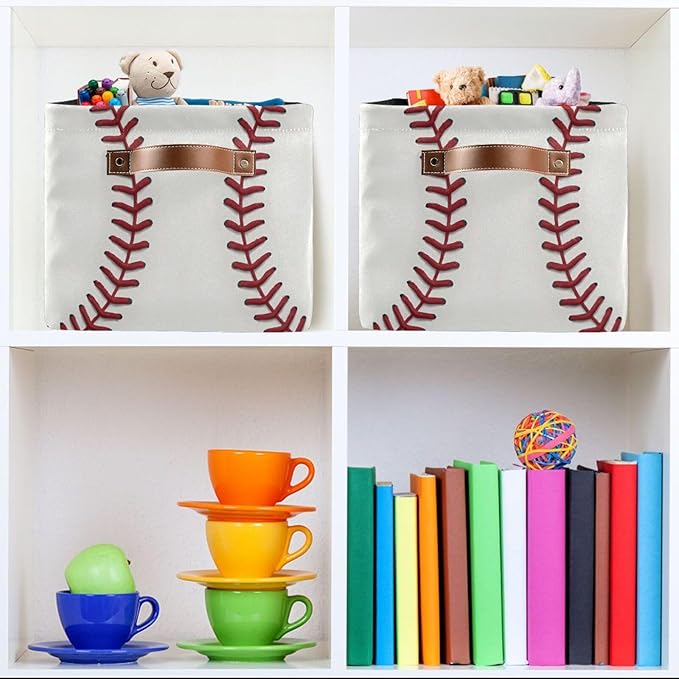 ALAZA Red Lace Baseball Foldable Storage Box Storage Basket Organizer Bins with Handles for Shelf Closet Living Room Bedroom Home Office 1 Pack