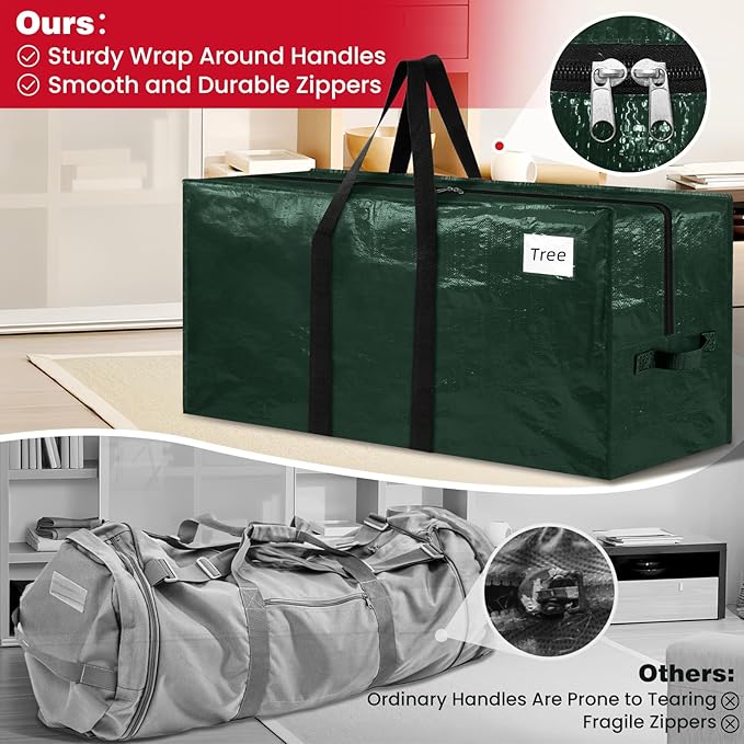 Christmas Tree Storage Bag 7.5 Ft, Durable & Waterproof Xmas Holiday Tree Bag with Handles, Tag Pocket, Artificial Christmas Trees Storage Box, Garland Storage Container Tote, Green