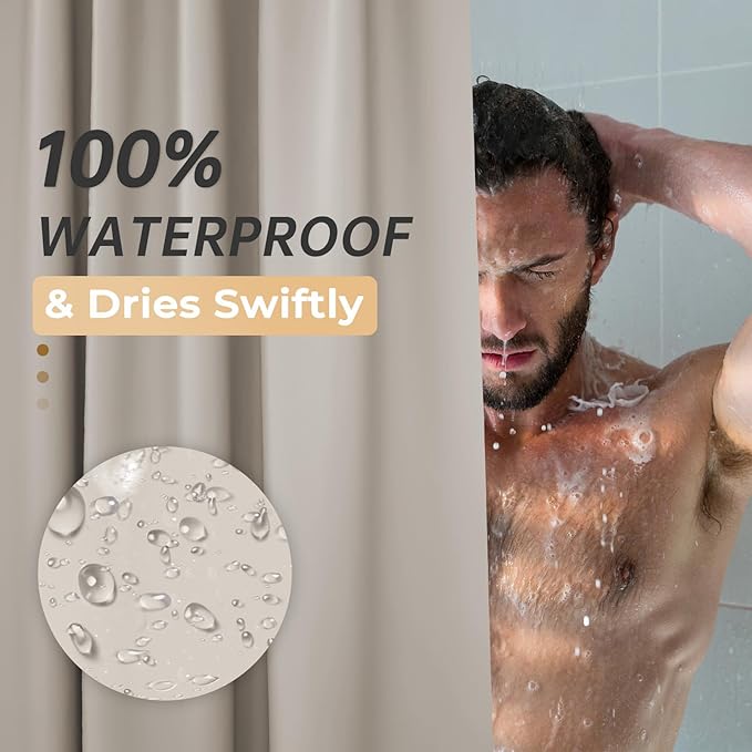 AmazerBath Thick PEVA Shower Curtain - Tan, Waterproof 72x72, Heavy Duty with 3 Weighted Stones and 12 Grommets