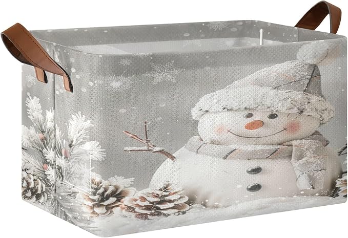 senya Christmas Storage Basket for Organizing, Snowman Pine Cones Snowflake Large Storage Bins Boxes Containers Laundry Basket for Closet Organizers Clothes, B06D24026