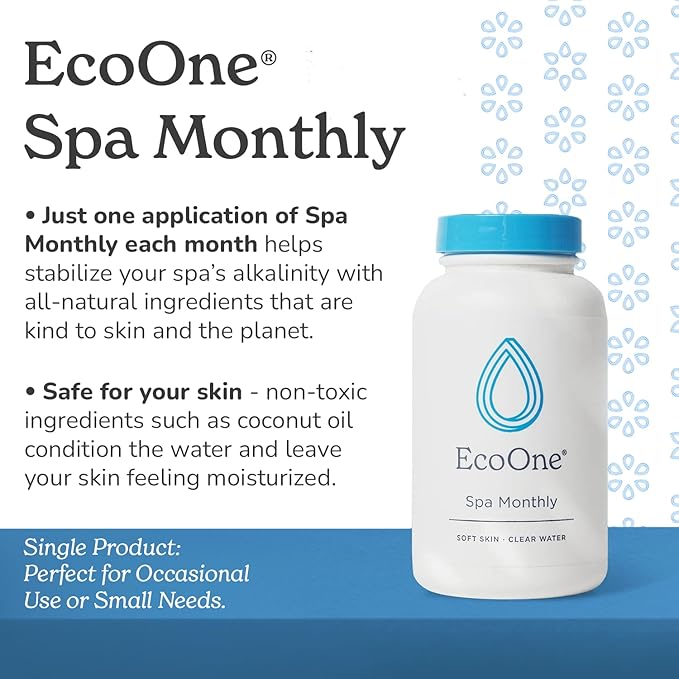 EcoOne Spa Monthly | Gentle All-Natural Spa Treatment | Conditioning Hot Tub, Pool, & Spa Cleaner | Above, In-Ground, or Inflatable Hot Tub Cleaner Stabilizes pH & Alkalinity, 8 Oz, (1-Pack)
