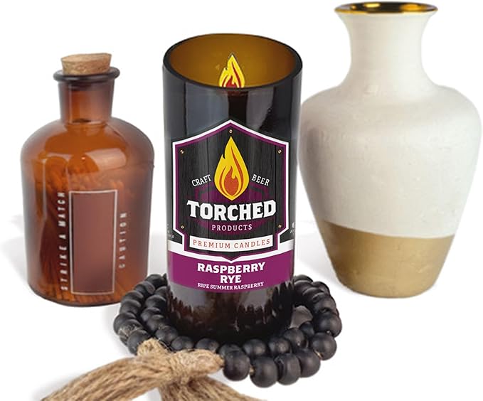 Torched Beer Scented Candles | Natural Soy Wax Candle | Raspberry Rye Scent 8 oz | Makes a Great Gift for Men, Beer Lovers, and Collectors | Bar Man-Cave Decor and Accessories