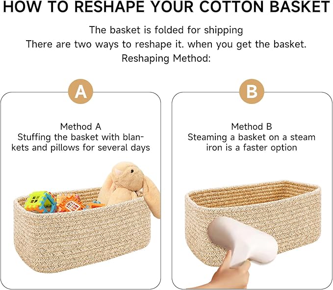 Small Storage Baskets for Organizing | Closet Organizer Bins | Shelf Toy Basket | Woven Rope Baskets | Cube Decorative Box | Shallow Basket | 11.5x7.5x4.7” | 4 Packs Rainbow