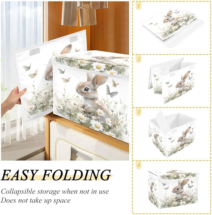 senya Easter Baskets Collapsible Storage Bins with Lids, Bunny Butterfly Flower B Storage Boxes Clothes Baskets for Organizing