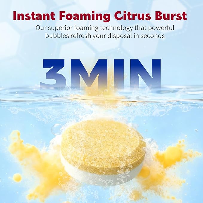 W&E Choice Garbage Disposal Cleaner and Deodorizer Tablets - 26 Pack, Powerful XL Foaming Tablets, Citrus Scent Sink Cleaner and Deodorizer, Septic Safe Kitchen Cleaning Care, 1-Year Supply