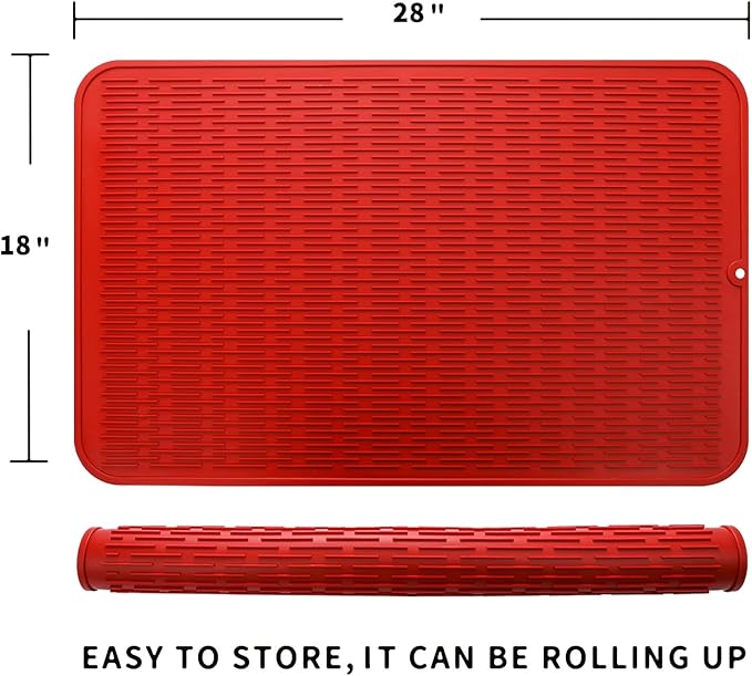 MicoYang Silicone Dish Drying Mat for Multiple Usage,Easy clean,Eco-friendly,Heat-resistant Silicone Mat for Kitchen Counter or Sink,Refrigerator or Drawer Liner Red 3XL 28 inches x 18 inches