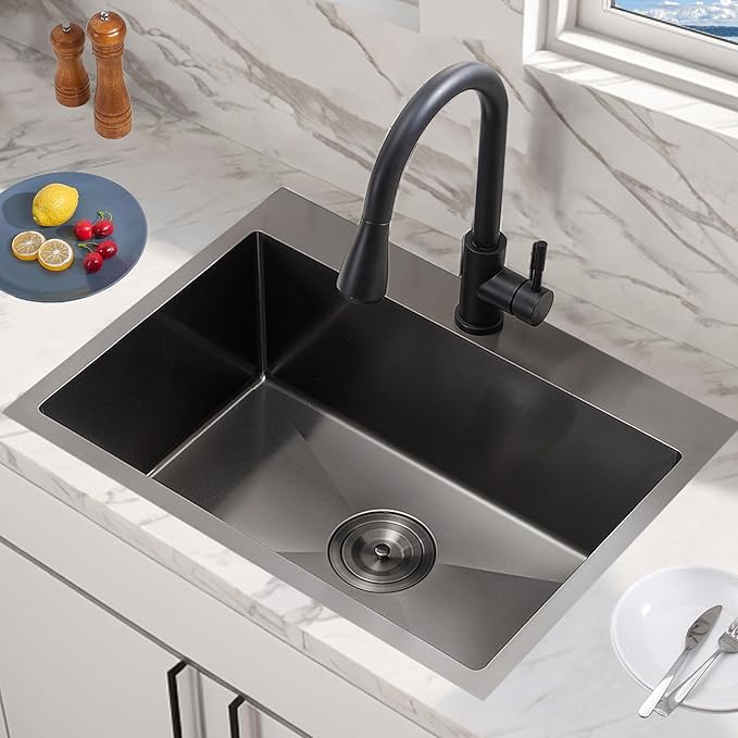 VCCUCINE 22x18 Inch Gunmetal Black Drop in Kitchen Sink,16 Gauge Topmount RV Small Kitchen Bar Sink,Stainless Steel Wet Bar Sink,Outdoor Single Bowl,Laundry Prep Sink