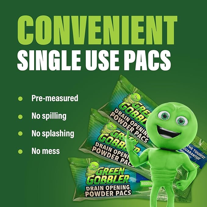 Green Gobbler Drain Clog Remover & Drain Cleaner Powder (5 Pacs & 5 Tools)