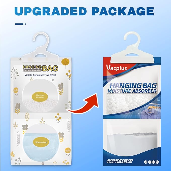 Vacplus Moisture Absorbers Packets, Fragrance Free 5 Pack, Humidity Packs, Dessicant Packets, Hanging Closet Dehumidifier Bags, Odor Eliminator for Bathroom 9.8OZ