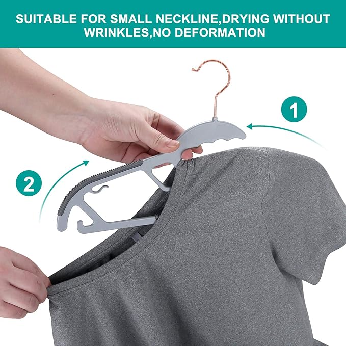 FSUTEG 50-Pack Slim S-Shaped Plastic Hangers with Non-Slip Grips – Space-Saving Gray Hangers for Delicate Necklines, Fits Shirts, Dresses & Coats in Closet/Dorm Organizers