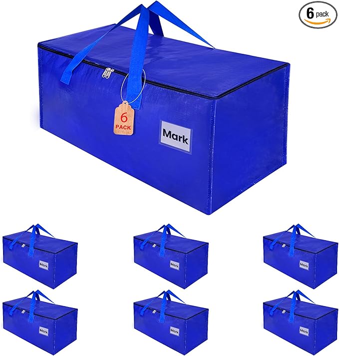 Moving Boxes 6 Pack,93 Liters Clothes Storage Large Moving Bags with Handles Moving Totes Bins for College Dorm or Christmas Decorations