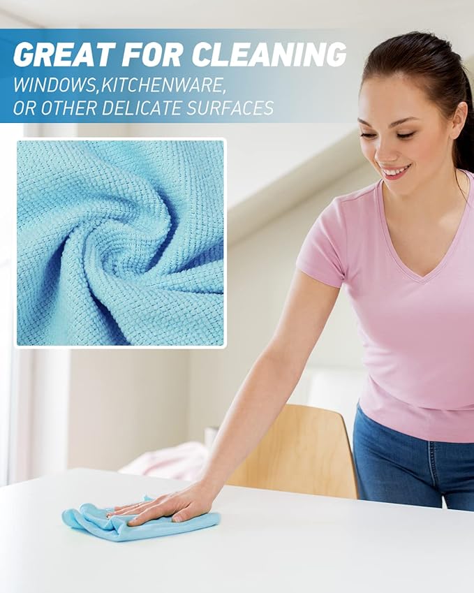 WEAWE Microfiber Cleaning Cloth-24Pcs (13x13 inch) Ultra Soft Highly Absorbent Rags for Housekeeping-Machine Wash (Blue)