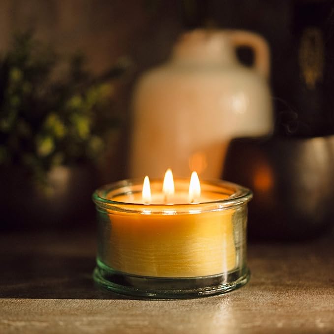 Bluecorn Beeswax 3-Wick Candle, 100% Pure Bees Wax, Eucalyptus & Orange Essential Oils Candle Wax, Soy Free, Clean Burning, Long Lasting, Gifts for Women & Men, Christmas Gifts, American Made, 10 Oz