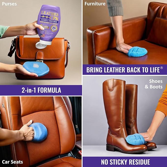 Leather CPR Leather Cleaner And Conditioner - Cleans, Conditions, Restores & Protects Leather Furniture, Handbags, Car Seats, Interior, Jackets, Boots, Purses, Shoes, Couch, Saddles, Tack & More