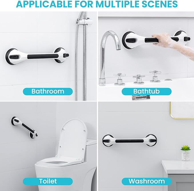 TAILI Shower Grab Bar, 16.8 Inch Shower Handles for Bathtubs and Wall for Elderly, Suction Grab Bars for Seniors Bathroom Safety Handle for Elderly, No Drilling Removable,Black