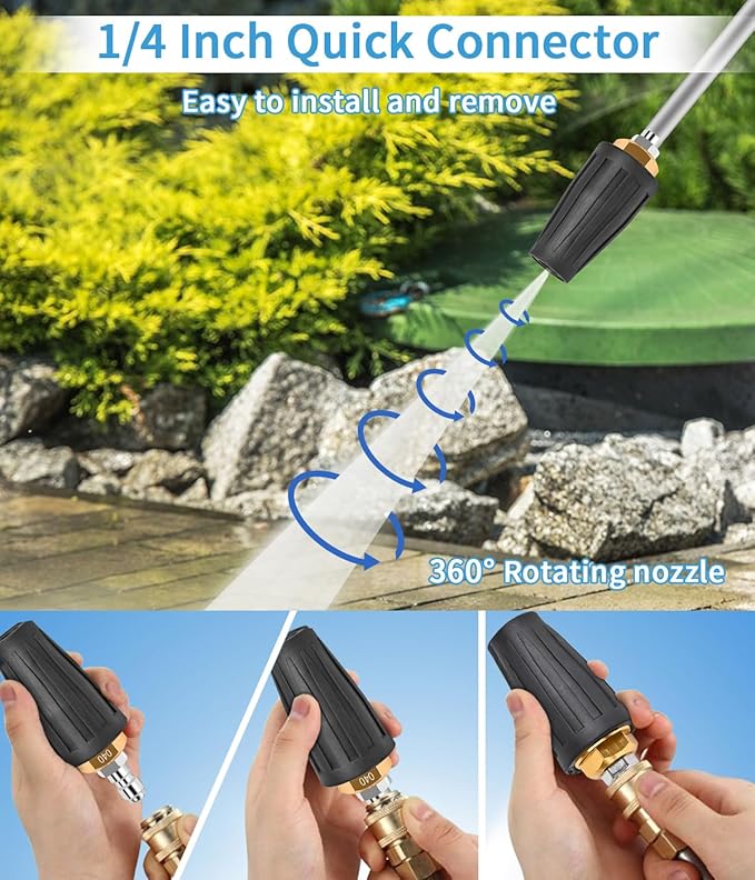 Pressure Washer Tips Turbo Nozzle, Turbo Nozzle Pressure Washer 4000 PSI, 360° Rotating Pressure Washer Turbo Nozzle With 1/4 Inch Quick Connector for Cleaning Brick, Concrete, Vinyl Surfaces(4.0 GPM)