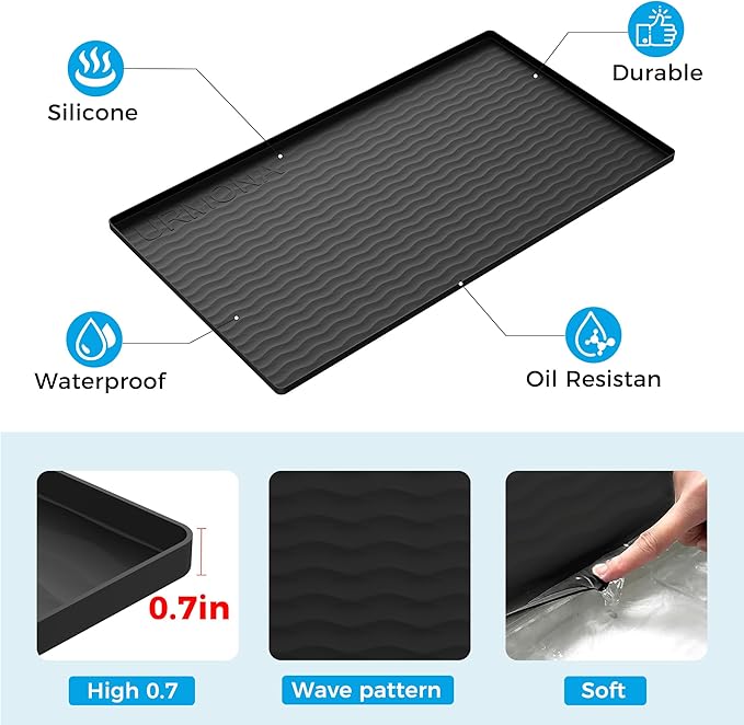 URMONA 34'' x 19'' Waterproof Silicone Under Sink Mat Cabinet and Counter Protector, Shelf Liner for Kitchen and Bathroom, Storage and Organizers, Litter Mat, Pet Cat Puppy Essentials（Black）