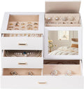 Homde Women Mirror Jewelry Box: Organizer Case with Clear Lid for Ring Necklace Earring - Birthday Gift for Young Women (White)