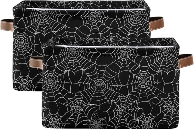 ALAZA Spider Web Black Halloween Foldable Storage Box Storage Basket Organizer Bins with Handles for Shelf Closet Living Room Bedroom Home Office 2 Pack