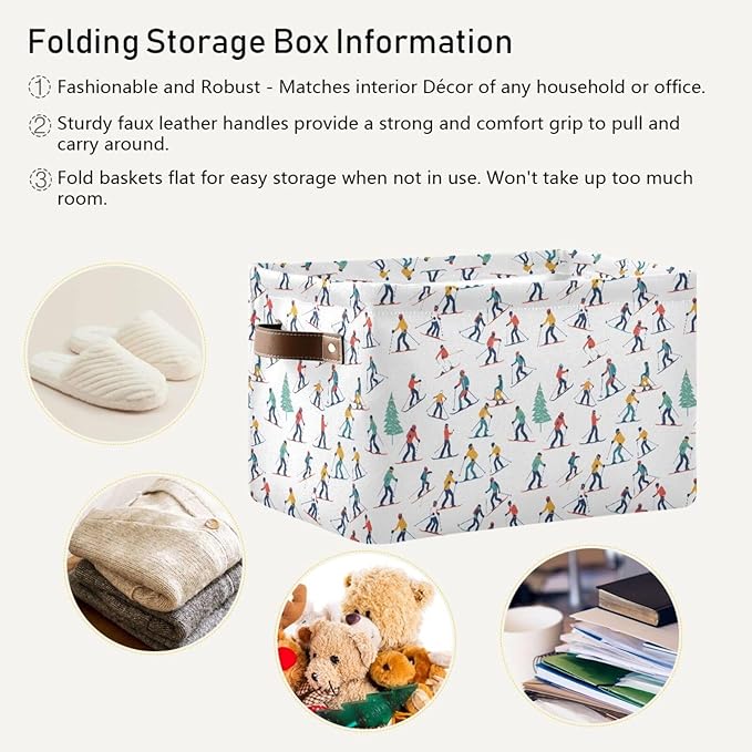 ALAZA Winter Sports Skiers Tree Foldable Storage Box Storage Basket Organizer Bins with Handles for Shelf Closet Living Room Bedroom Home Office 2 Pack