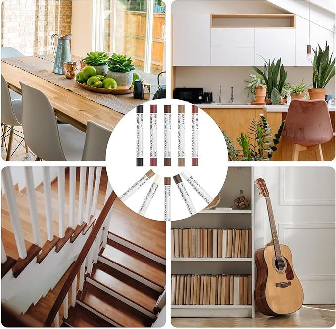 SEISSO Furniture Repair Crayon, 6 Pcs - Wood Filler Sticks, Scratch Repair Wax, Furniture Marking Repair - Scratch, Cracks, Hole, Table, Wood Floor, Guitar, Covering, Instrument Fill Sticks-Black