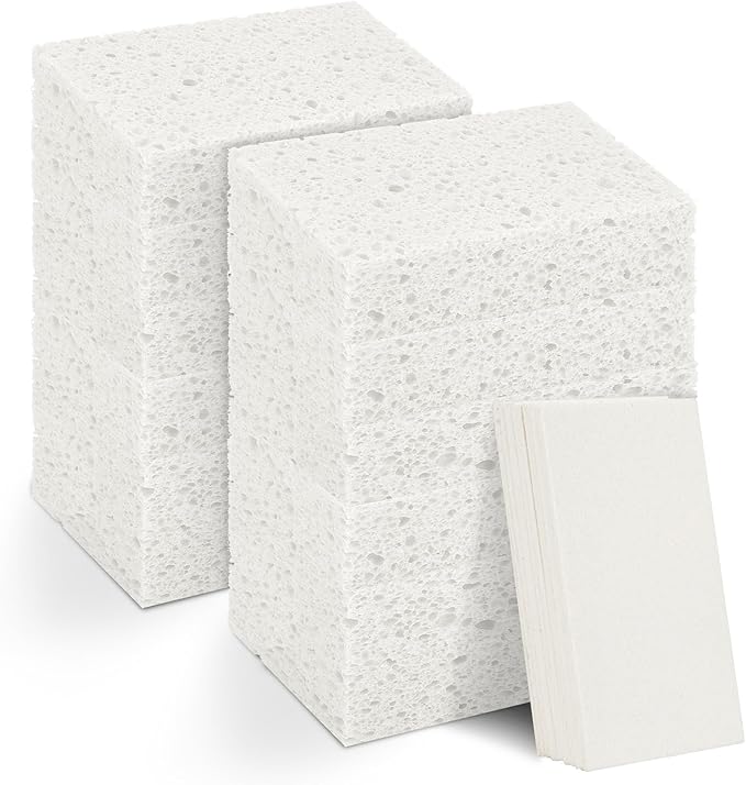 MOWPOG 12 PCS Dish Sponges Kitchen, Non Scratch Cleaning Sponge for Non Stick Cookware, Natural Compressed Cellulose Wash Scrub for Household Bathroom, Soft Washing Scrubbers (White)