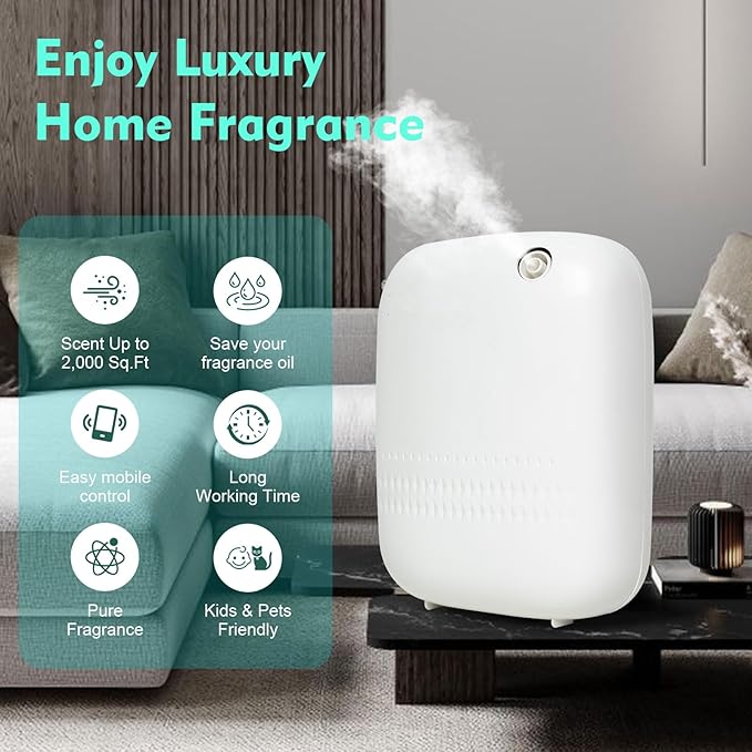 Scent Air Machine for Home, 400ml & 2000 Sq. Ft Coverage, Bluetooth Waterless Essential Oil Diffuser for Essential Oils, Smart Aroma Fragrance Machine for Large Room, Hotel, Spa, Office, Business