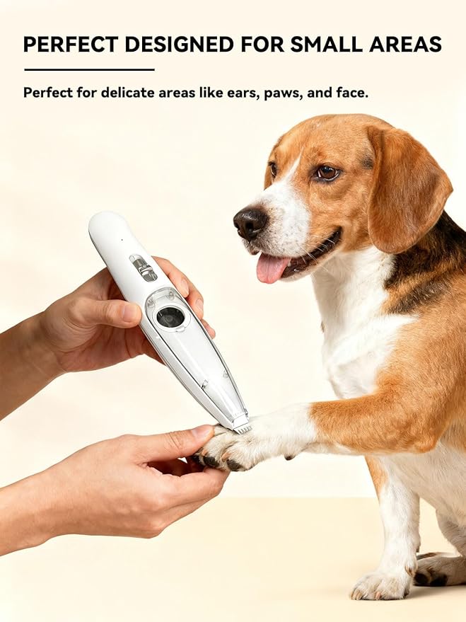 LYNNYUEN Dog Clippers for Grooming, Small Pet Trimmer for Paws & Face, Cordless Pet Paw Hair Trimmer with Vacuum Suction, Low Noise, Washable Blade, 2-Speed Rechargeable Dog Grooming Tool