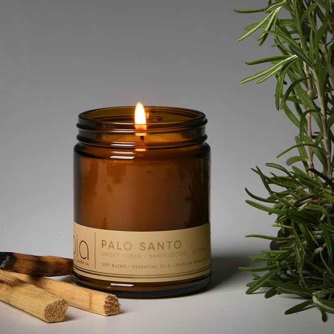 Bia Candle Co Soy Blend Candle, Rosemary & Palo Santo with Smoky Cedar Wood & Leather Over Sandalwood, Tonka Bean & Incense – Clean Burn, Lead-Free Cotton Wick – Palo Santo, 7 oz