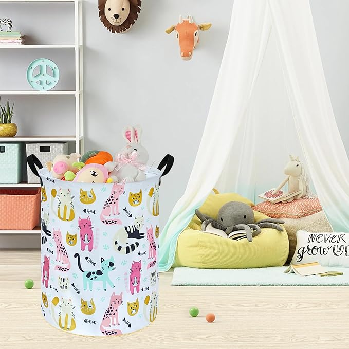 Round Cat Laundry Hamper Storage Basket Laundry Organizer Hamper Storage Bins Clothes Box Nursery Hamper Gift Basket with Handles