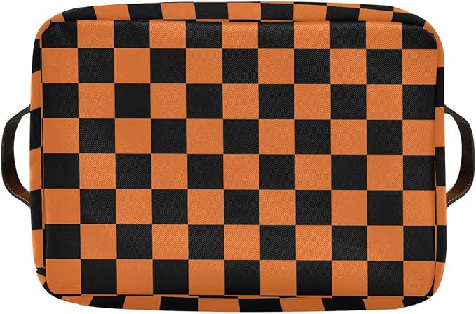 ALAZA Black Orange Checkered Halloween Foldable Storage Box Storage Basket Organizer Bins with Handles for Shelf Closet Living Room Bedroom Home Office 2 Pack