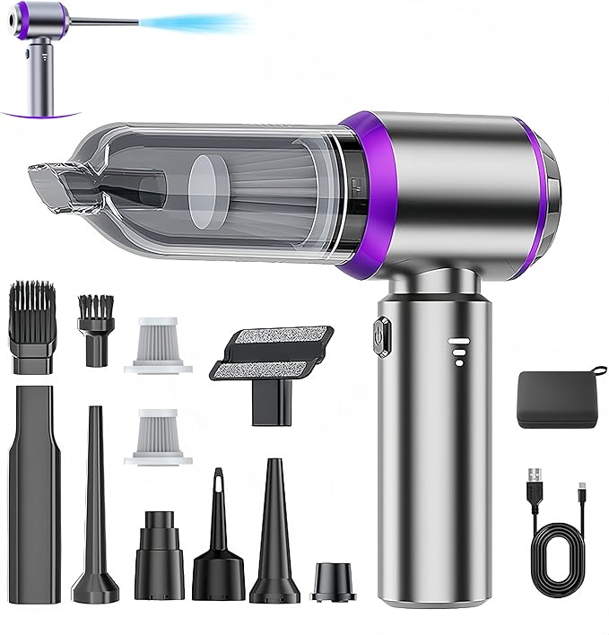 LYCVVVGS Handheld Car Vacuum Cleaner, 21000PA Rechargeable High Power Cordless Mini Vacuum Cleaner and Blower 4-in-1 with 3 Gear, Vacuum with Brushless Motor for Car, Home, Office, PC