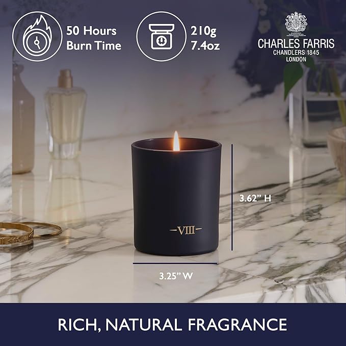 Charles Farris Luxury Scented Candle – 1 Wick, Hand-Poured, Long Lasting, Clean Burning, 210g / 7.5oz, Burns for up to 50 Hours, Made in England – Orange Blossom, Jasmine & Green Mulberry – Elizabeth