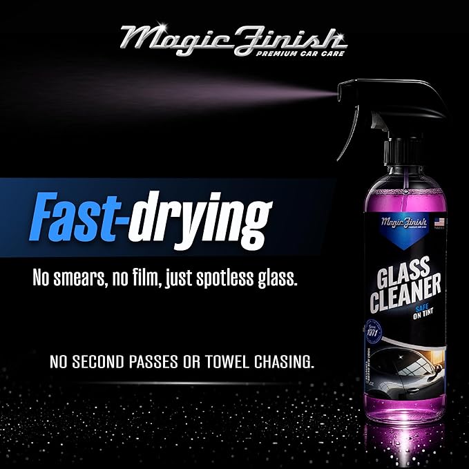 Magic Finish Car Glass Cleaner (16 fl oz) – Ammonia-Free Window Cleaner Spray for Interior & Exterior Auto Glass – Anti-Fog, Streak-Free Car Cleaning Supplies for Tint, Mirrors & Screens