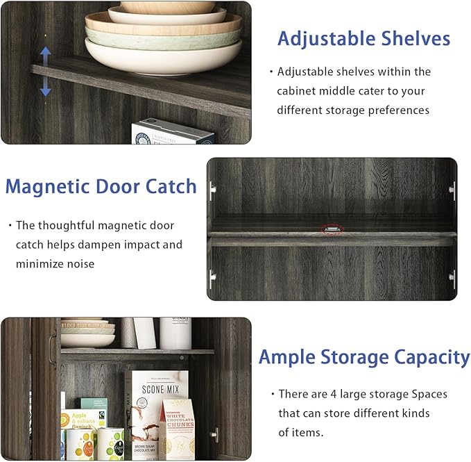 71'' Tall Pantry Cabinet, Farmhouse Kitchen Pantry Storage Cabinet with Barn Door and Adjustable Shelves, Rustic Wood Freestanding Cupboard Storage Organizer for Kitchen, Dining Room, Grey