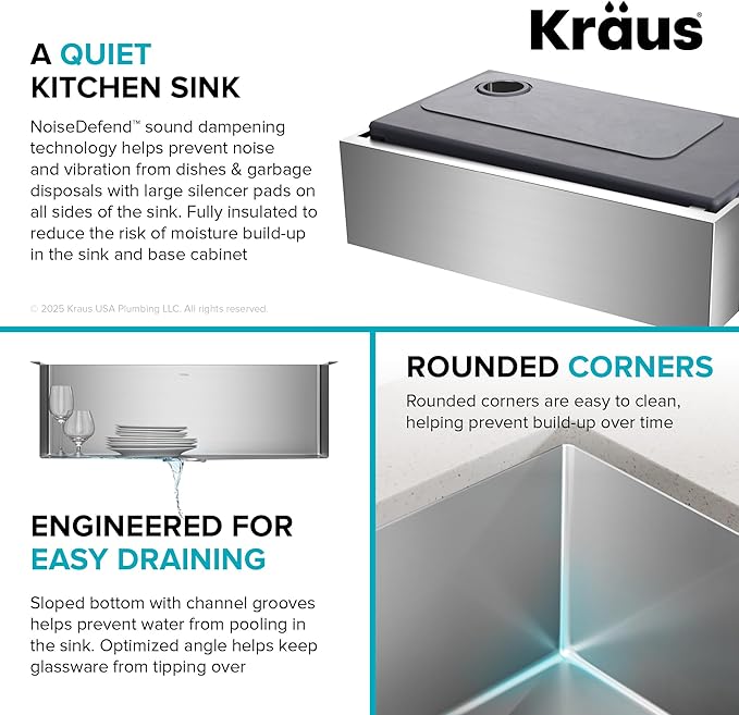 KRAUS Standart Pro 33-Inch Flat Apron Front Farmhouse 16-Gauge Single Bowl Stainless Steel Kitchen Sink, KHF410-33