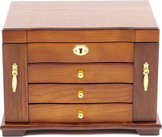 Eapmic Extra Large 4 Layers Wooden Jewelry Box Jewelry Case Cabinet Armoire Ring Necklacel Gift Storage Box Organizer (4 Layers,Brown)